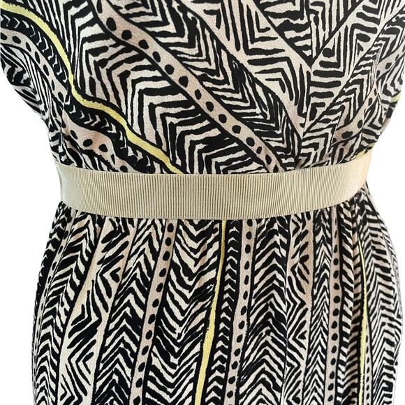 Ann Taylor Loft Midi Dress 10 Petite Casual Aztec Geometric Sleeveless Black Tan - Picture 4 of 11